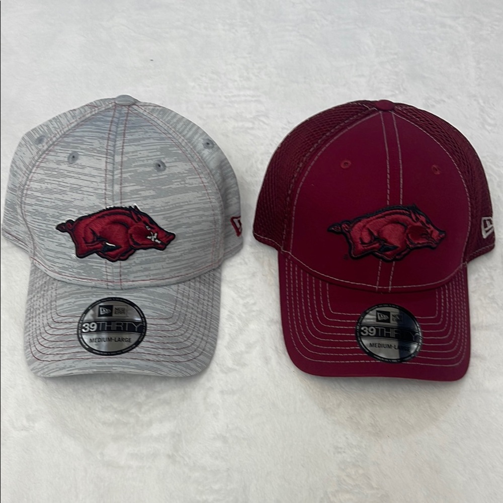 New Era Razorbacks Caps in Gray and Maroon M/L. Two for one money.
